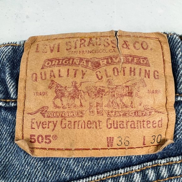 VTG 90s Levi's Jean Shorts Mens 33* 505 Blue Faded Cut Off Denim Jorts Tag 36 - Picture 10 of 16